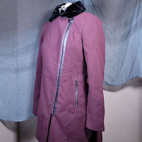 NWOT Maralyn & Me Juniors' Faux-Fur-Trim Asymmetrical Pea Coat Sz L - Picture 1 of 12